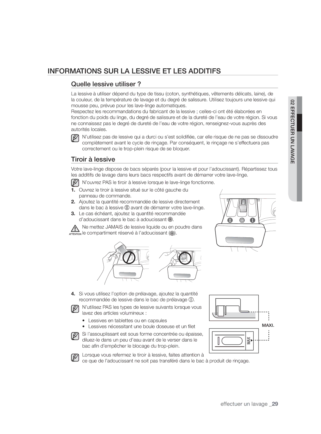 Samsung WF9904AWE1/XEF manual Informations SUR LA Lessive ET LES Additifs, Quelle lessive utiliser ?, Tiroir à lessive 