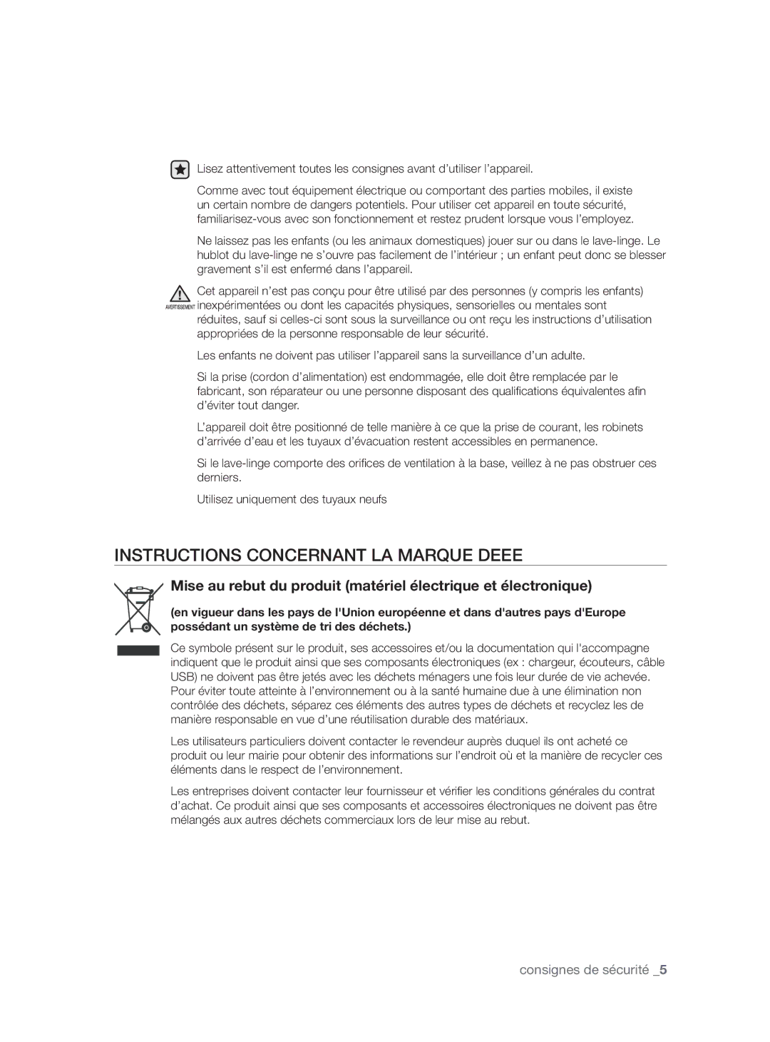 Samsung WF9904AWE/XEF, WF9804LWV/XEF, WF9902AWE/XEF, WF9802LWV/XEF, WF9904AWE1/XEF Instructions Concernant LA Marque Deee 