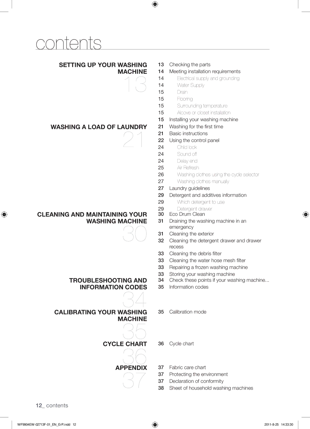 Samsung WF9904EWE/XEE manual Contents 