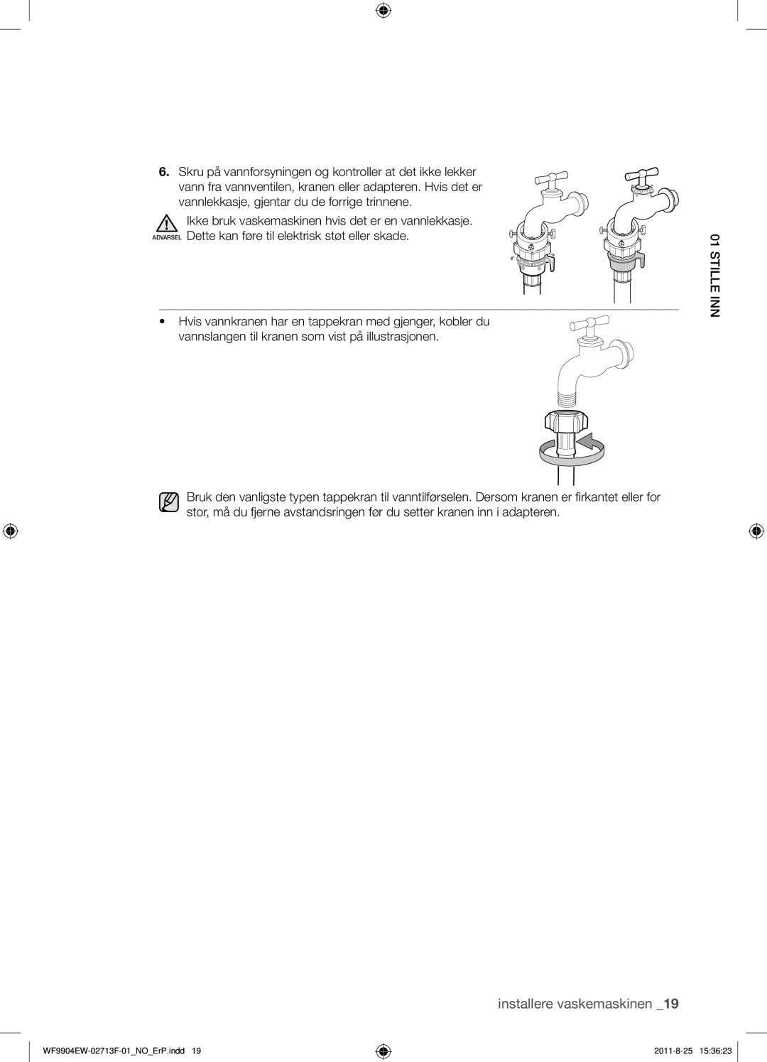 Samsung WF9904EWE/XEE manual Installere vaskemaskinen 