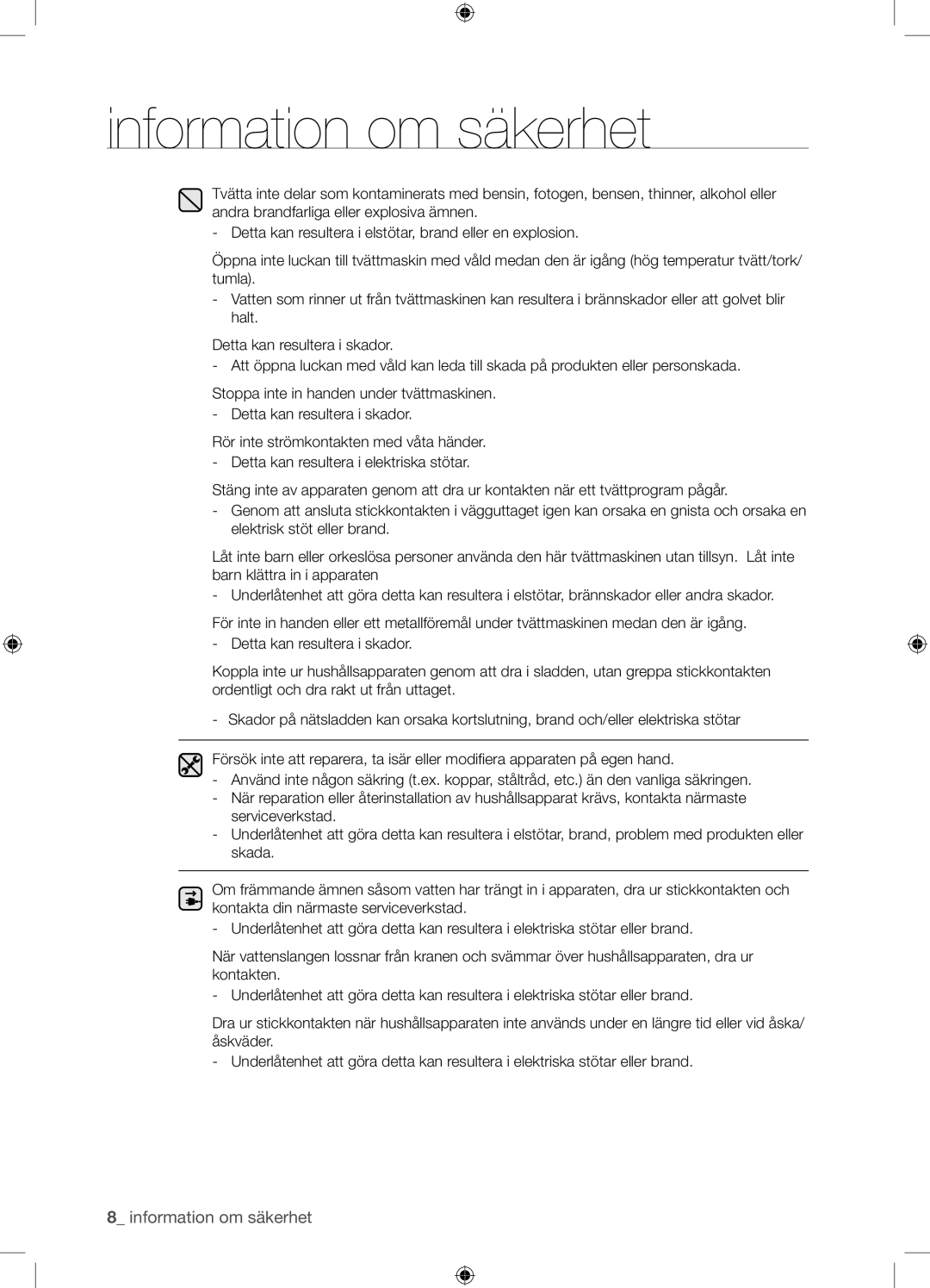 Samsung WF9904EWE/XEE manual Information om säkerhet 