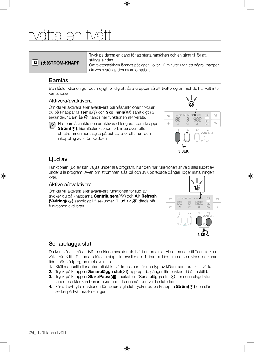 Samsung WF9904EWE/XEE manual Ljud av, Aktivera/avaktivera 