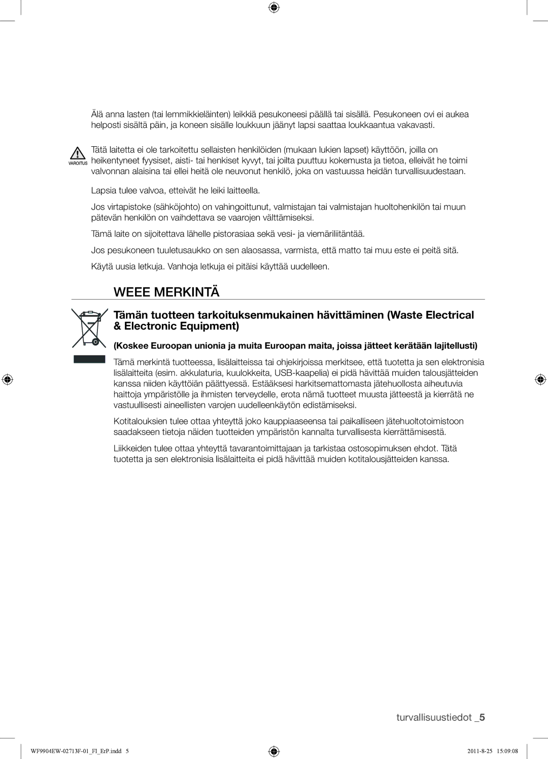 Samsung WF9904EWE/XEE manual Weee Merkintä 