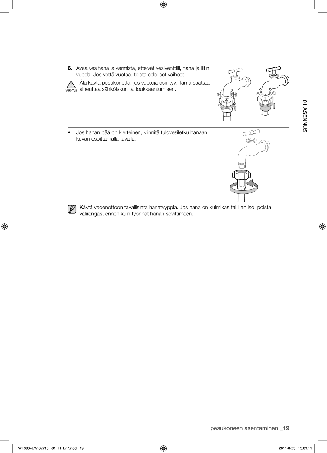 Samsung WF9904EWE/XEE manual Pesukoneen asentaminen 