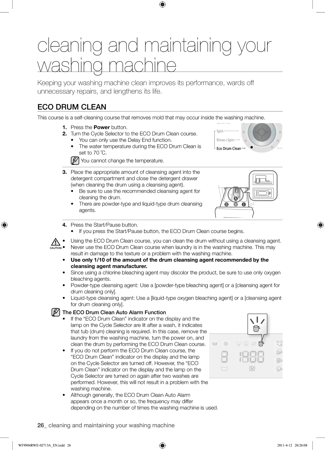 Samsung WF9904RWE/XEU, WF9904RWE1/XEU manual Cleaning and maintaining your washing machine, ECO Drum Clean 