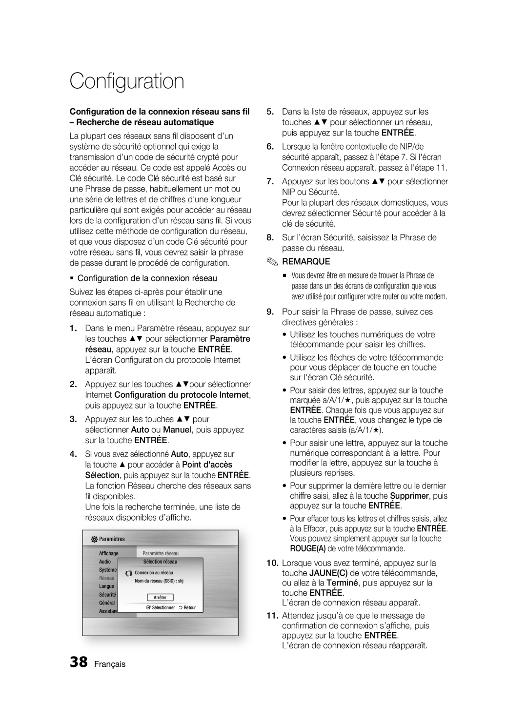 Samsung WIS09ABGN, BD-C5500T Recherche de réseau automatique, ’écran Configuration du protocole Internet apparaît 