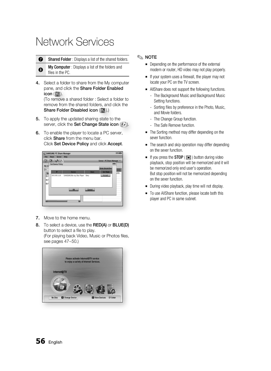 Samsung WIS09ABGN AllShare does not support the following functions, During video playback, play time will not display 