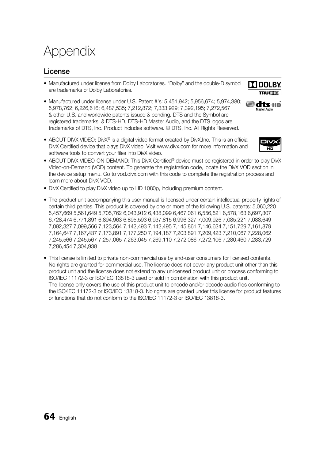 Samsung WIS09ABGN, BD-C5500T/XAC user manual License 