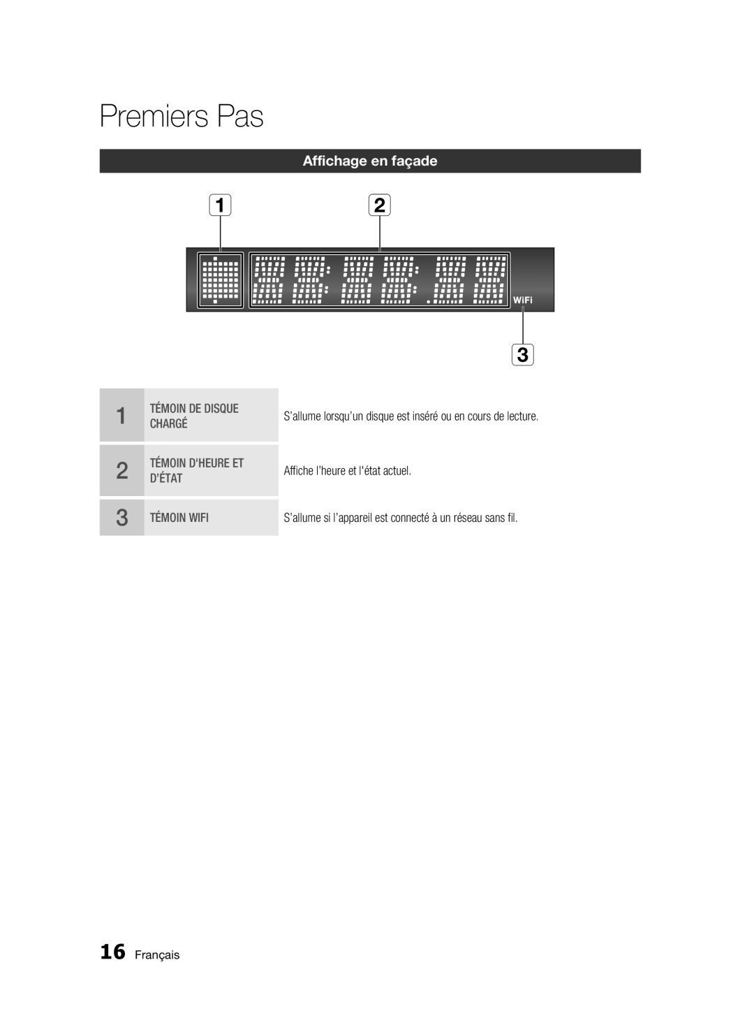 Samsung WIS09ABGN, BD-C5500T/XAC user manual Affichage en façade 