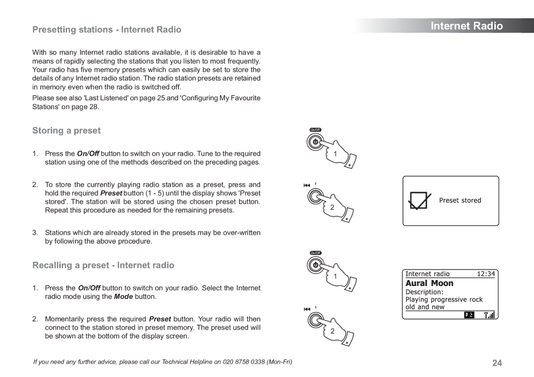 Samsung WM-202 manual Presetting stations Internet Radio, Storing a preset, Recalling a preset Internet radio 