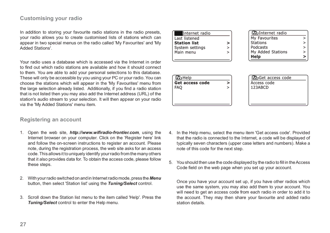 Samsung WM-202 manual Customising your radio, Registering an account 