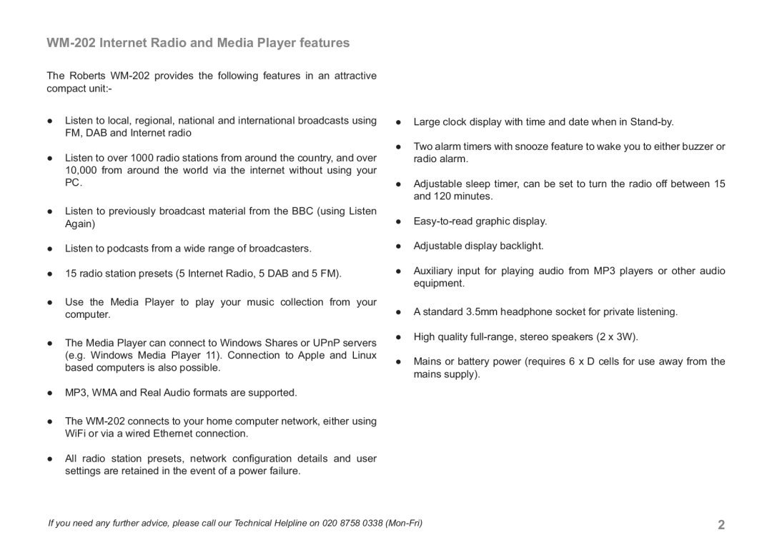 Samsung manual Your radio, WM-202 Internet Radio and Media Player features 