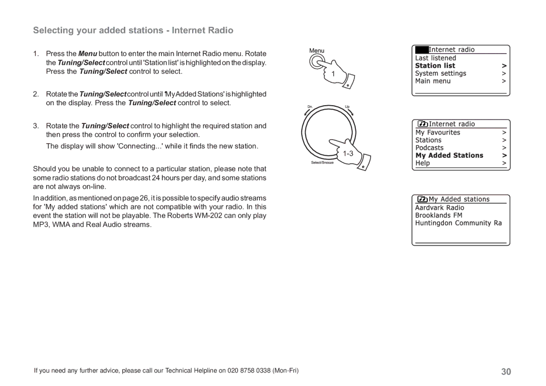 Samsung WM-202 manual Selecting your added stations Internet Radio 