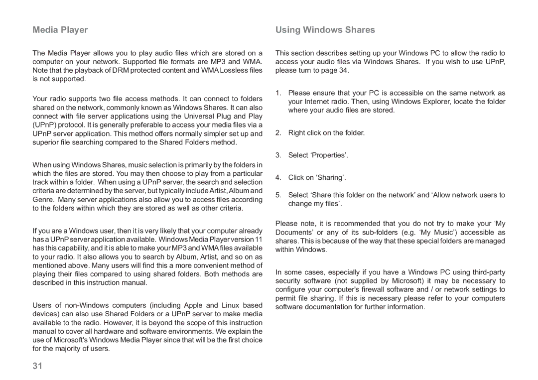 Samsung WM-202 manual Media Player, Using Windows Shares 