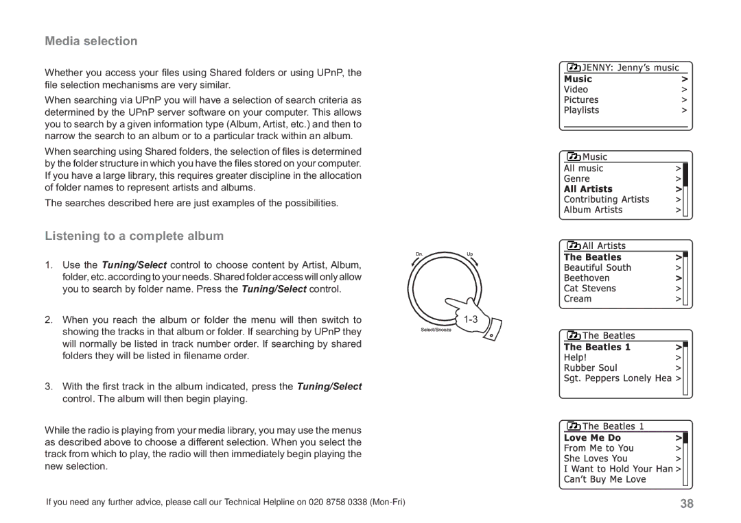 Samsung WM-202 manual Media selection, Listening to a complete album 