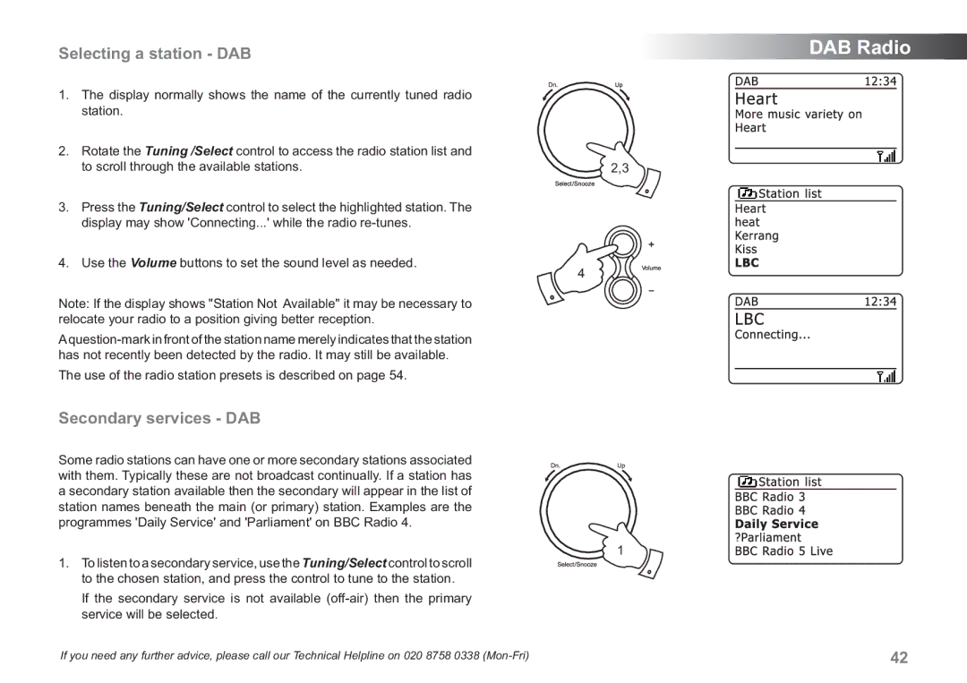 Samsung WM-202 manual Selecting a station DAB, Secondary services DAB 