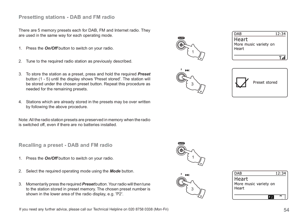 Samsung WM-202 manual Presetting stations DAB and FM radio, Recalling a preset DAB and FM radio 