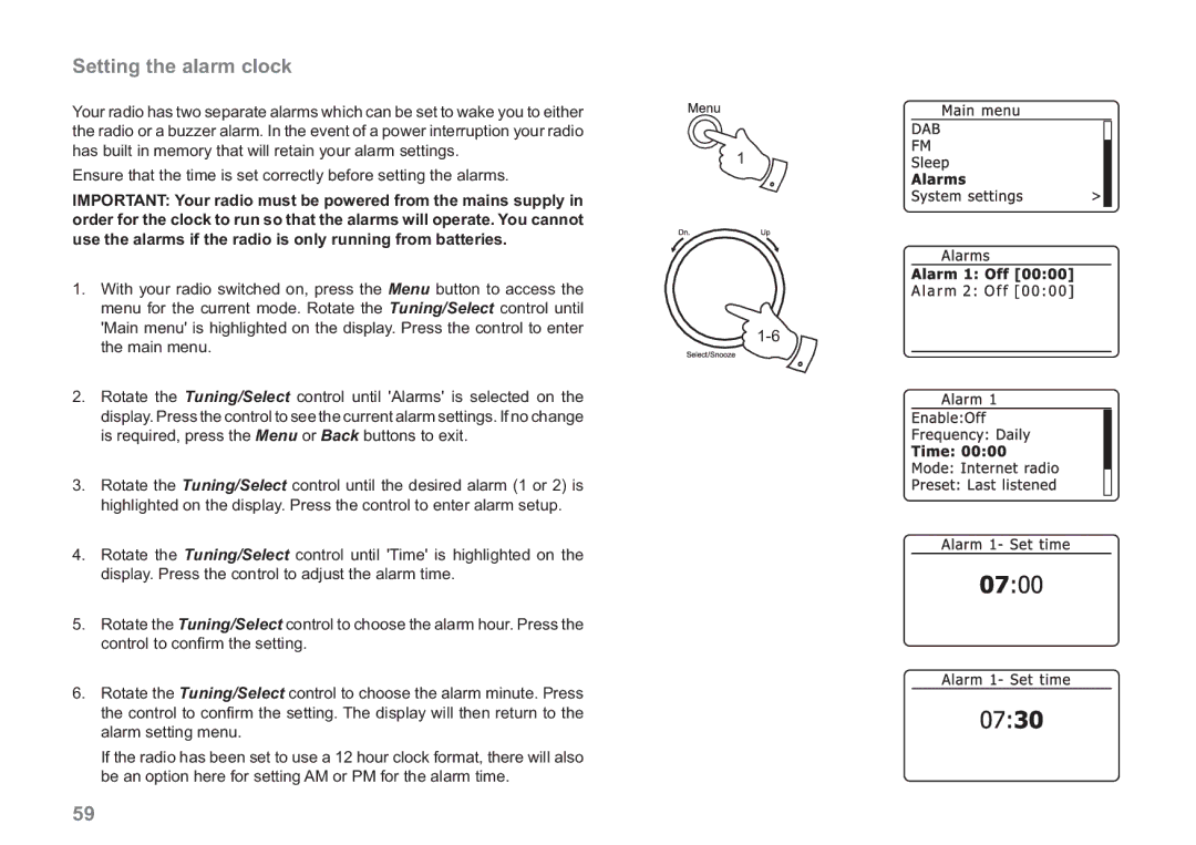 Samsung WM-202 manual Setting the alarm clock 