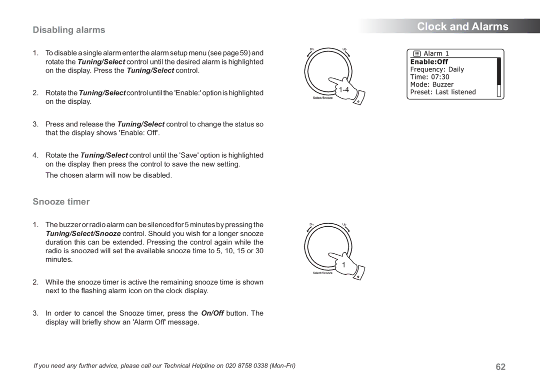 Samsung WM-202 manual Disabling alarms, Snooze timer 