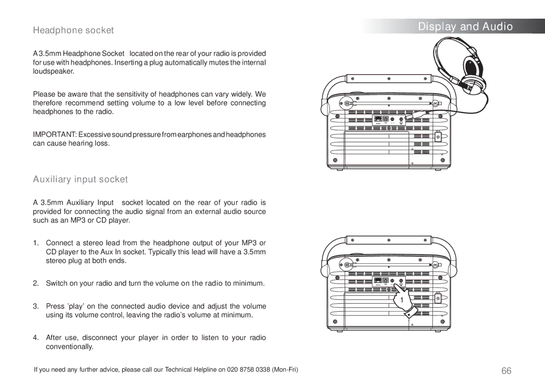 Samsung WM-202 manual Headphone socket, Auxiliary input socket 