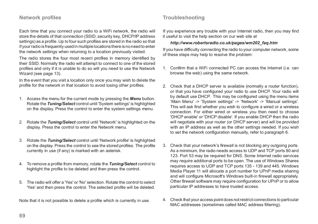 Samsung WM-202 manual Network proﬁles, Troubleshooting 