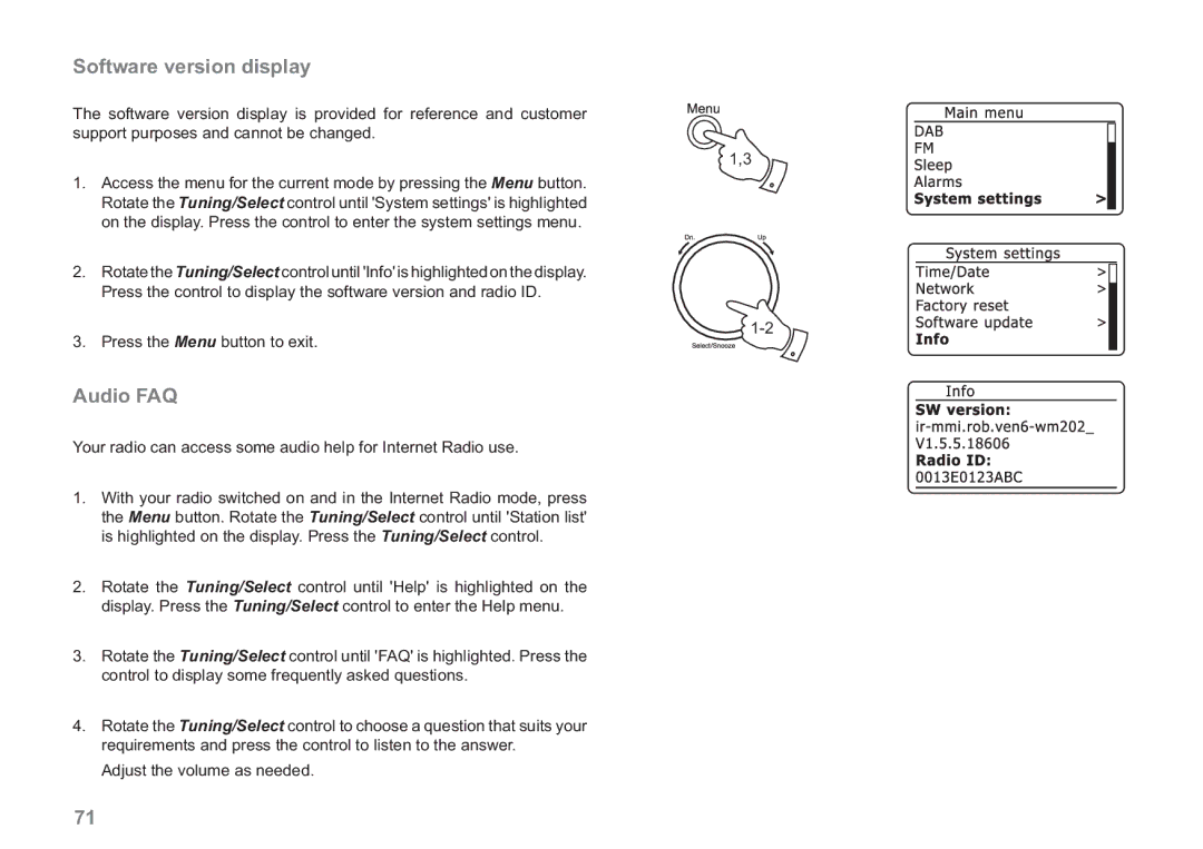 Samsung WM-202 manual Software version display, Audio FAQ 