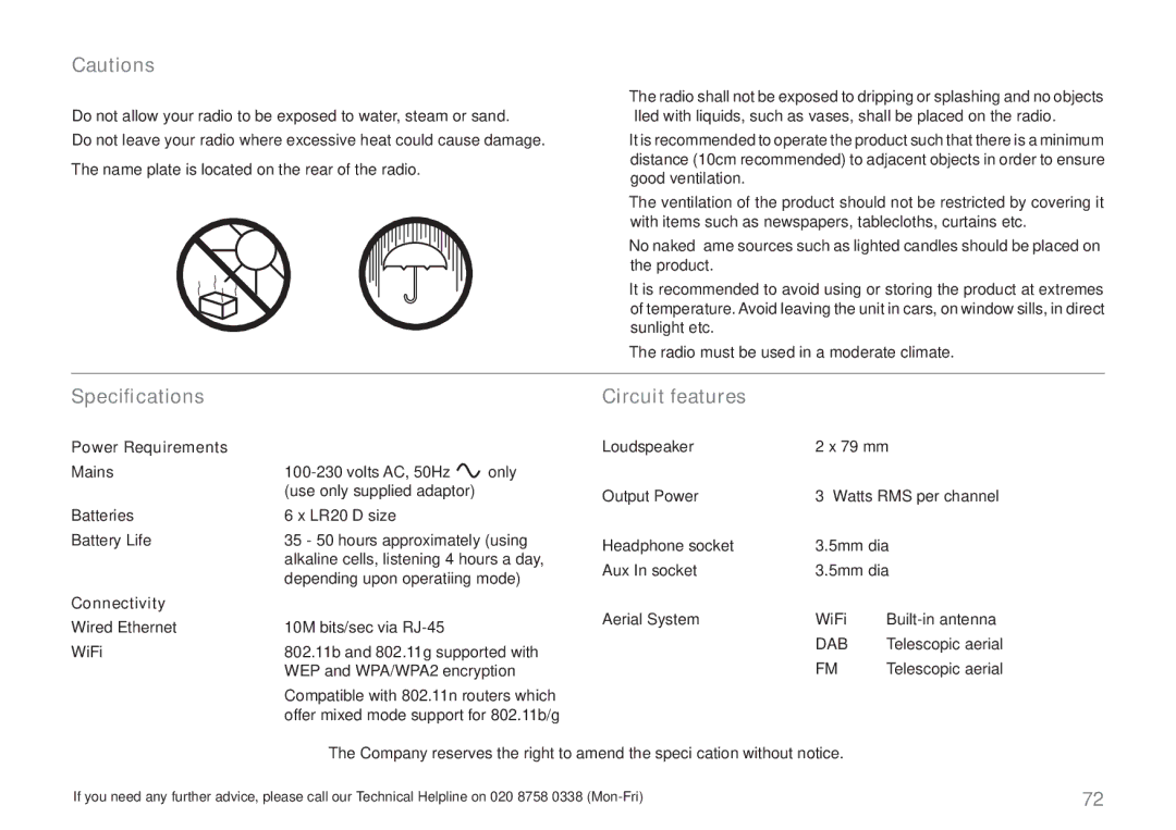 Samsung WM-202 manual Speciﬁcations, Circuit features 