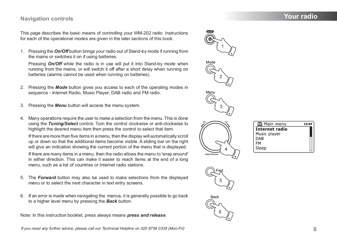 Samsung WM-202 manual Navigation controls 