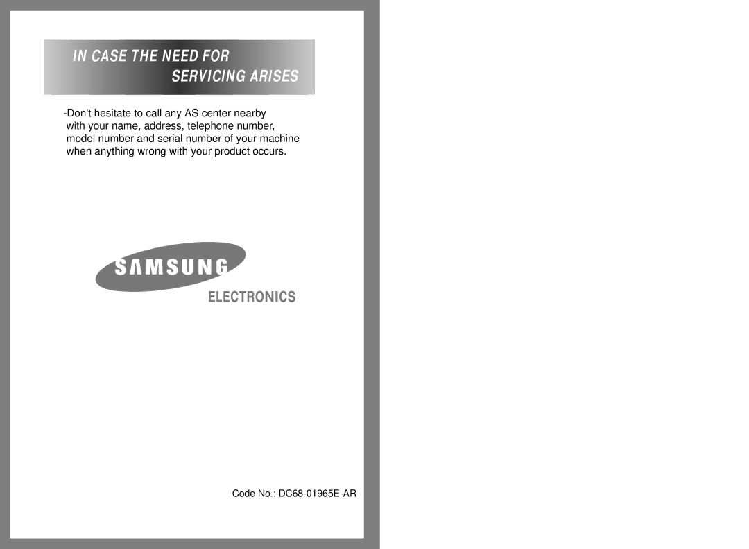 Samsung WM1245AES/XSG, WM1245AFS/YL, WM1245AES/YFH, WM1245AGS/YOL manual Case the Need for Servicing Arises 