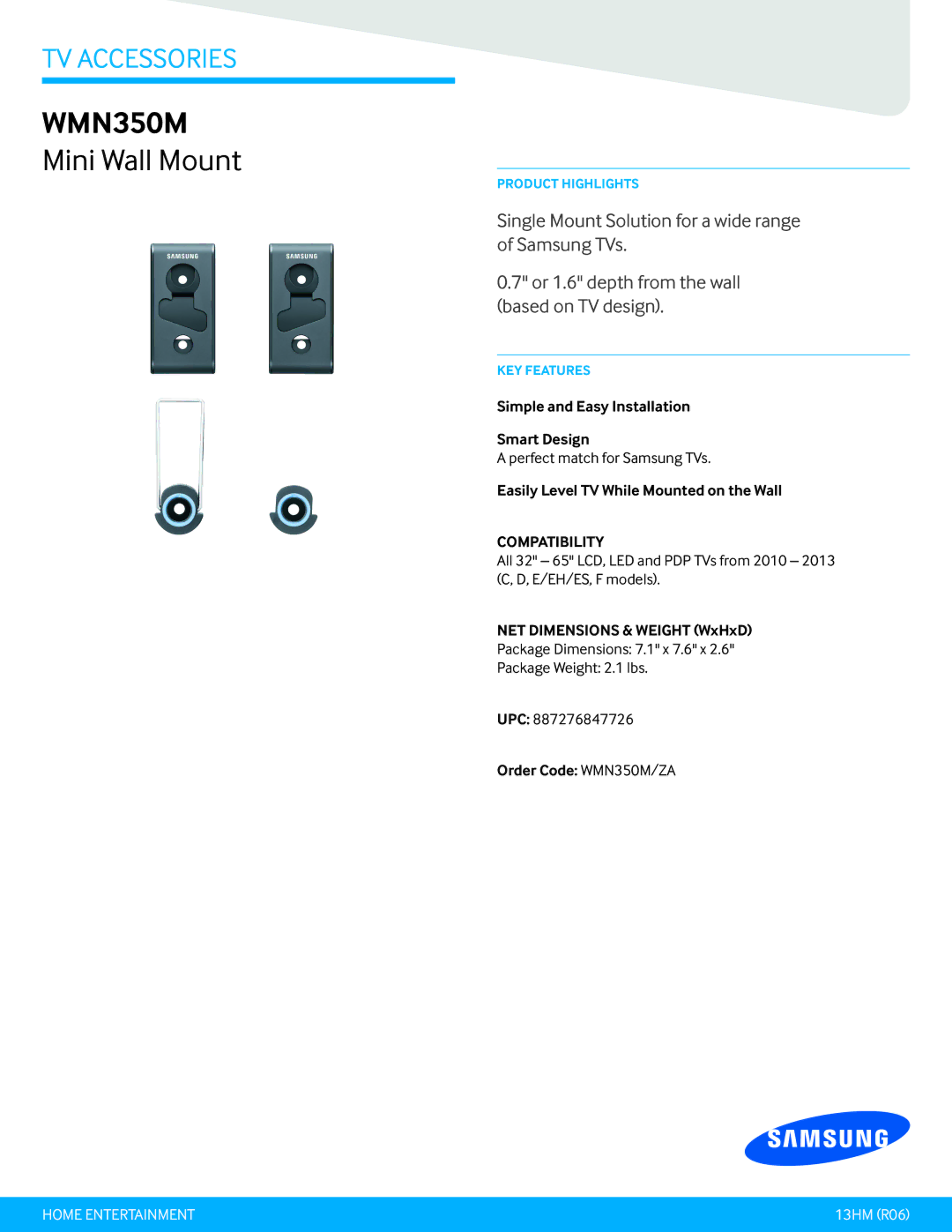 Samsung WMN350M/ZA dimensions Mini Wall Mount, Compatibility 