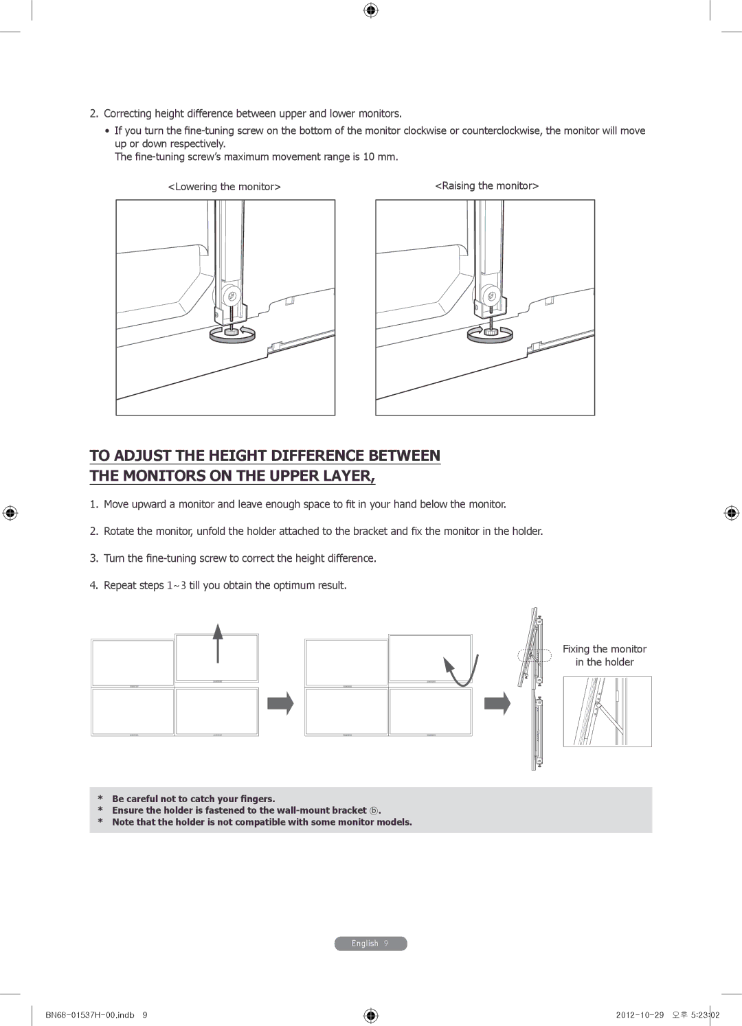 Samsung WMN4675MD setup guide Lowering the monitor 