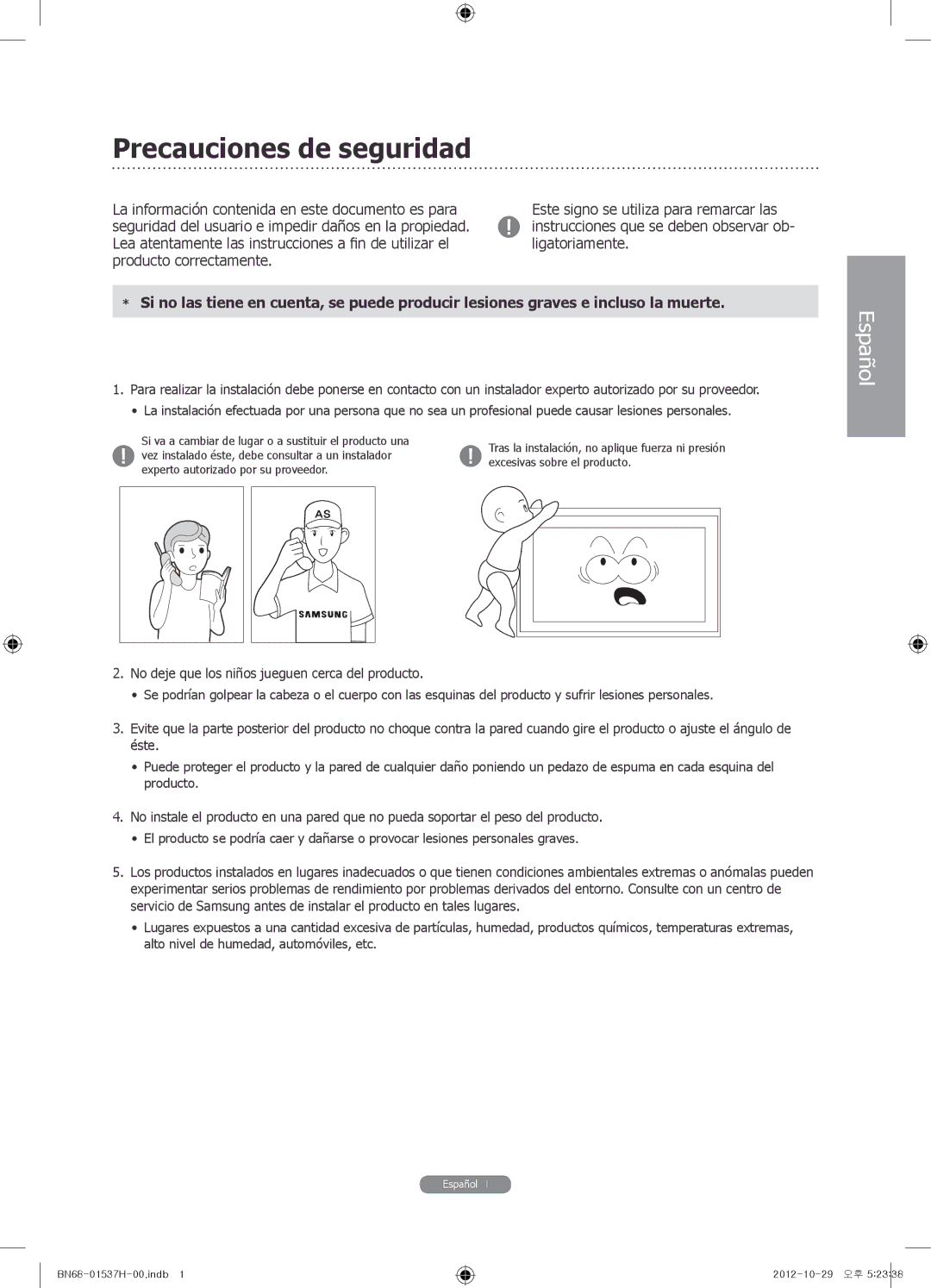 Samsung WMN4675MD setup guide Precauciones de seguridad 