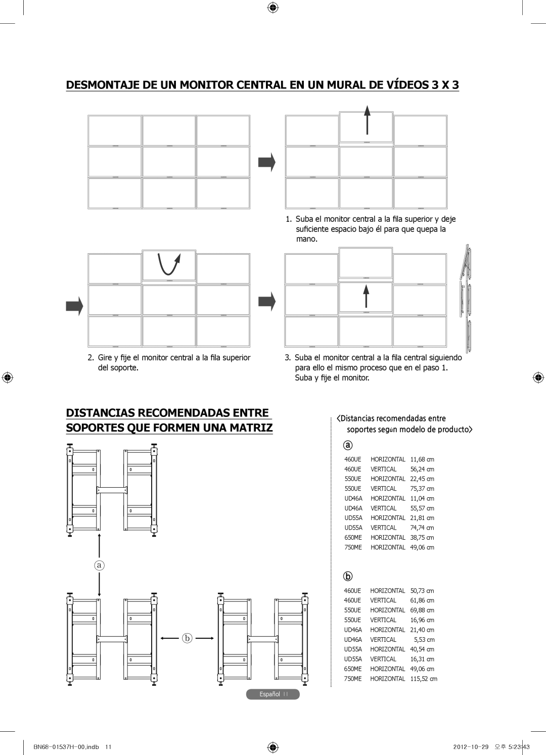 Samsung WMN4675MD setup guide Desmontaje DE UN Monitor Central EN UN Mural DE Vídeos 3 X 