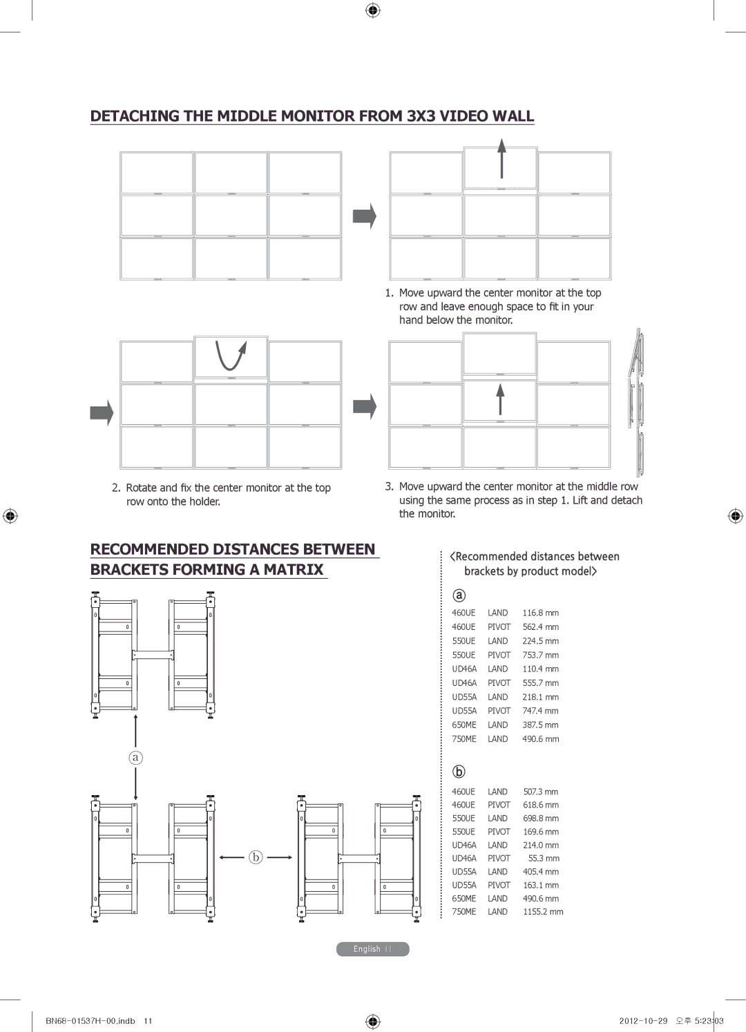 Samsung WMN4675MD setup guide Detaching the Middle Monitor from 3X3 Video Wall 