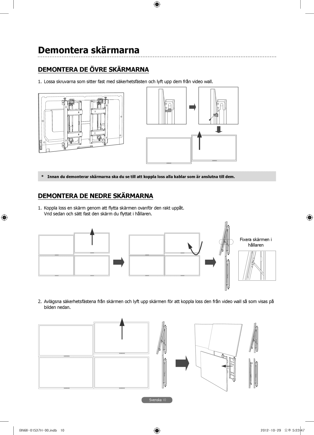 Samsung WMN4675MD setup guide Demontera skärmarna, Demontera DE Övre Skärmarna, Demontera DE Nedre Skärmarna 