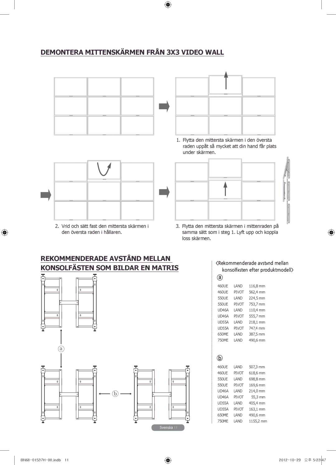 Samsung WMN4675MD setup guide Demontera Mittenskärmen Från 3X3 Video Wall 