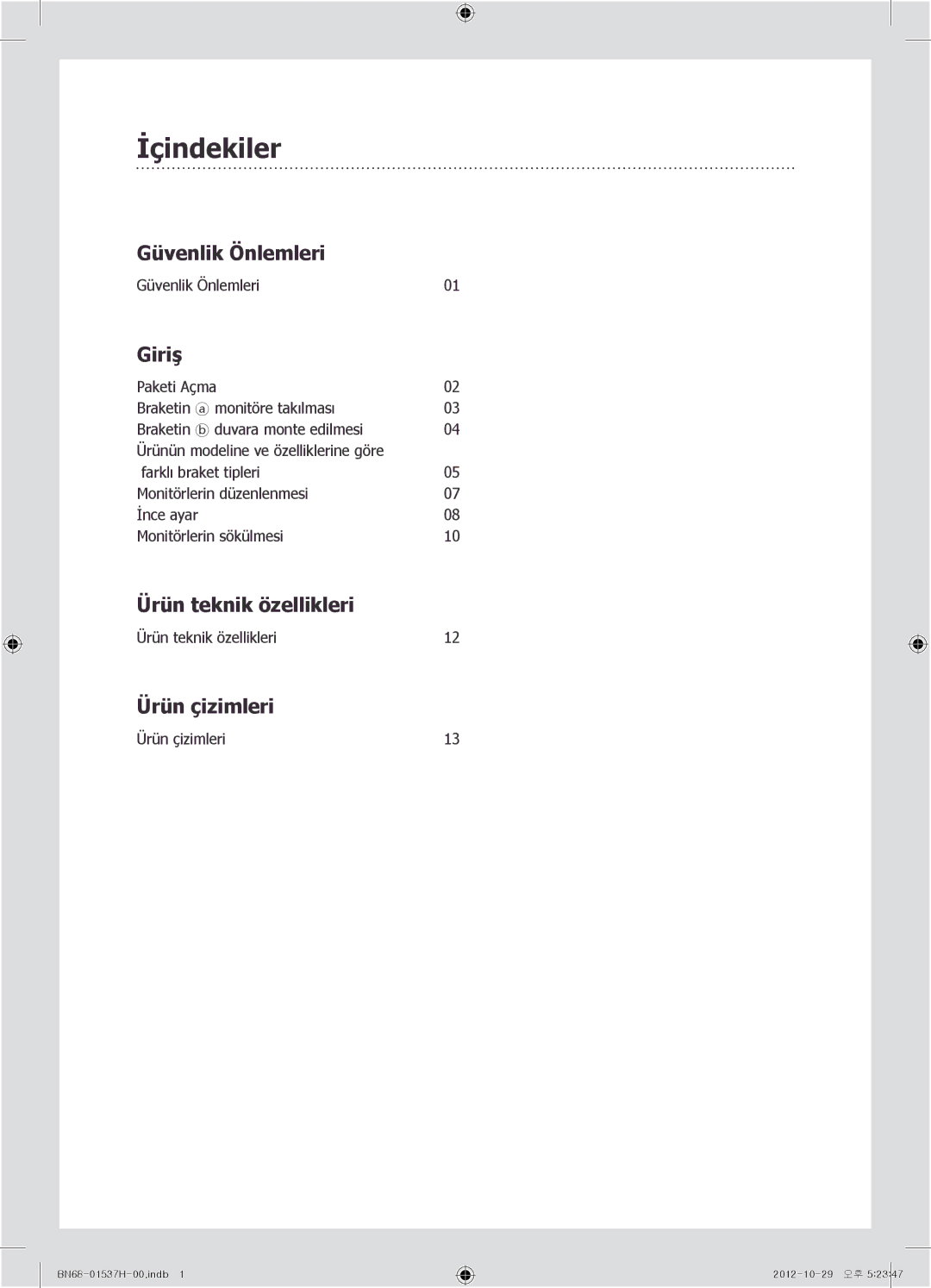 Samsung WMN4675MD setup guide İçindekiler, Giriş 