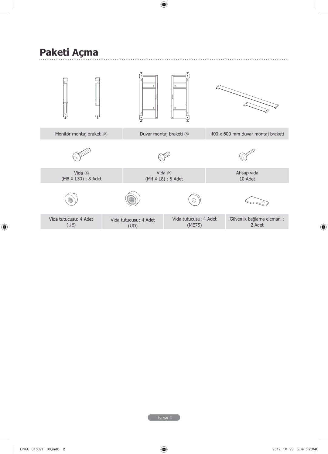 Samsung WMN4675MD setup guide Paketi Açma 