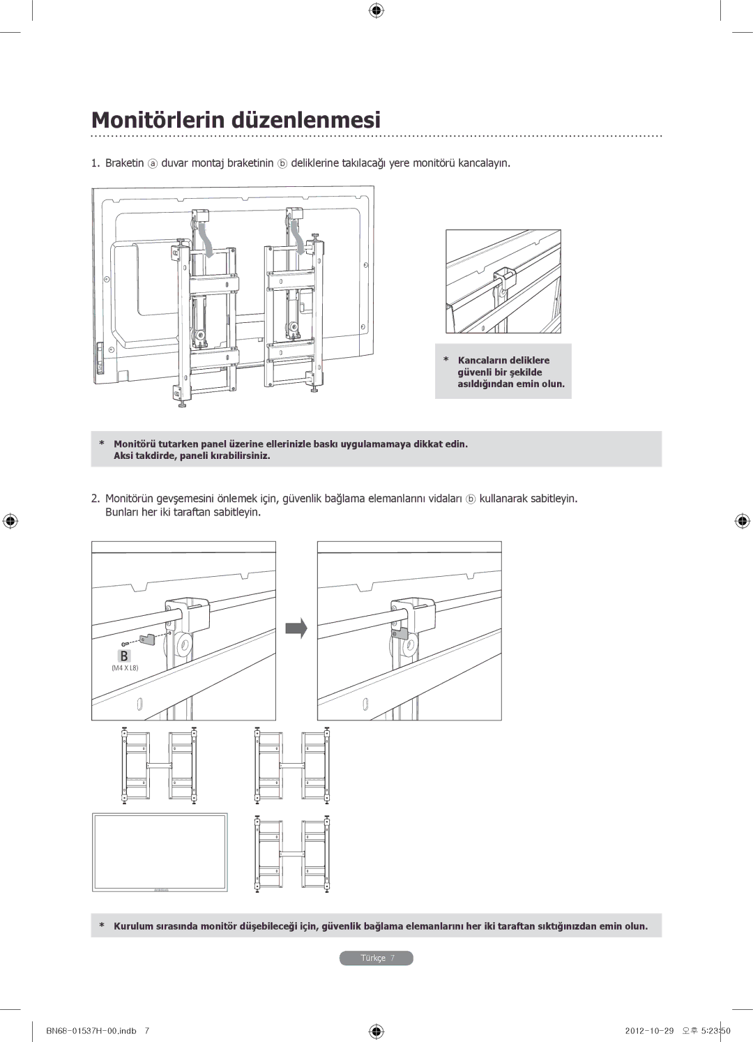 Samsung WMN4675MD setup guide Monitörlerin düzenlenmesi 