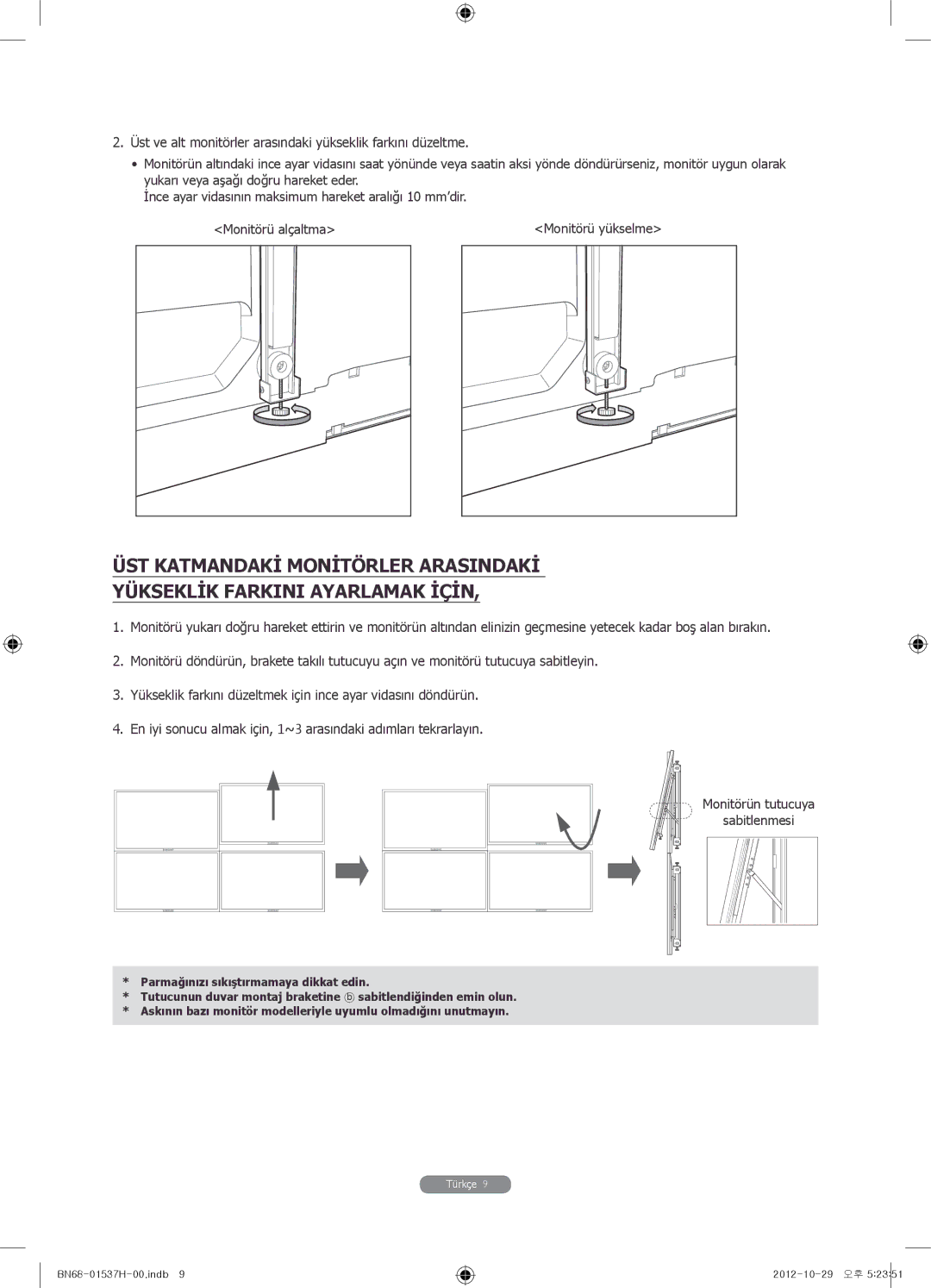 Samsung WMN4675MD setup guide Monitörü alçaltma 