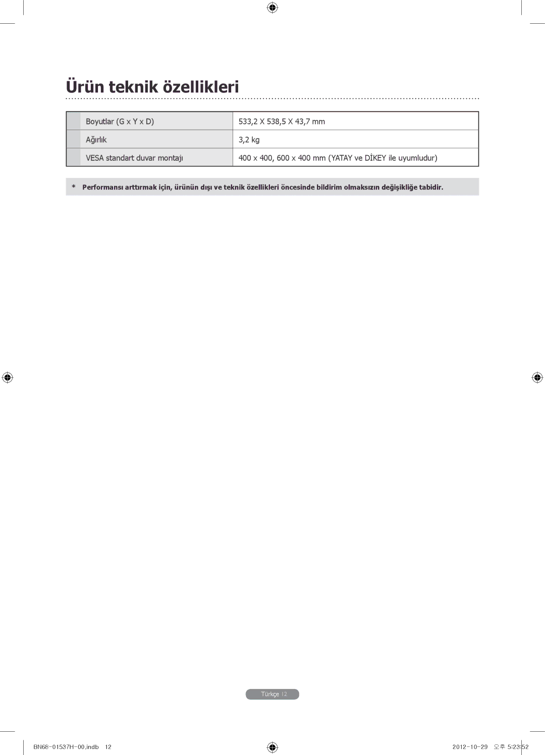 Samsung WMN4675MD setup guide Ürün teknik özellikleri 