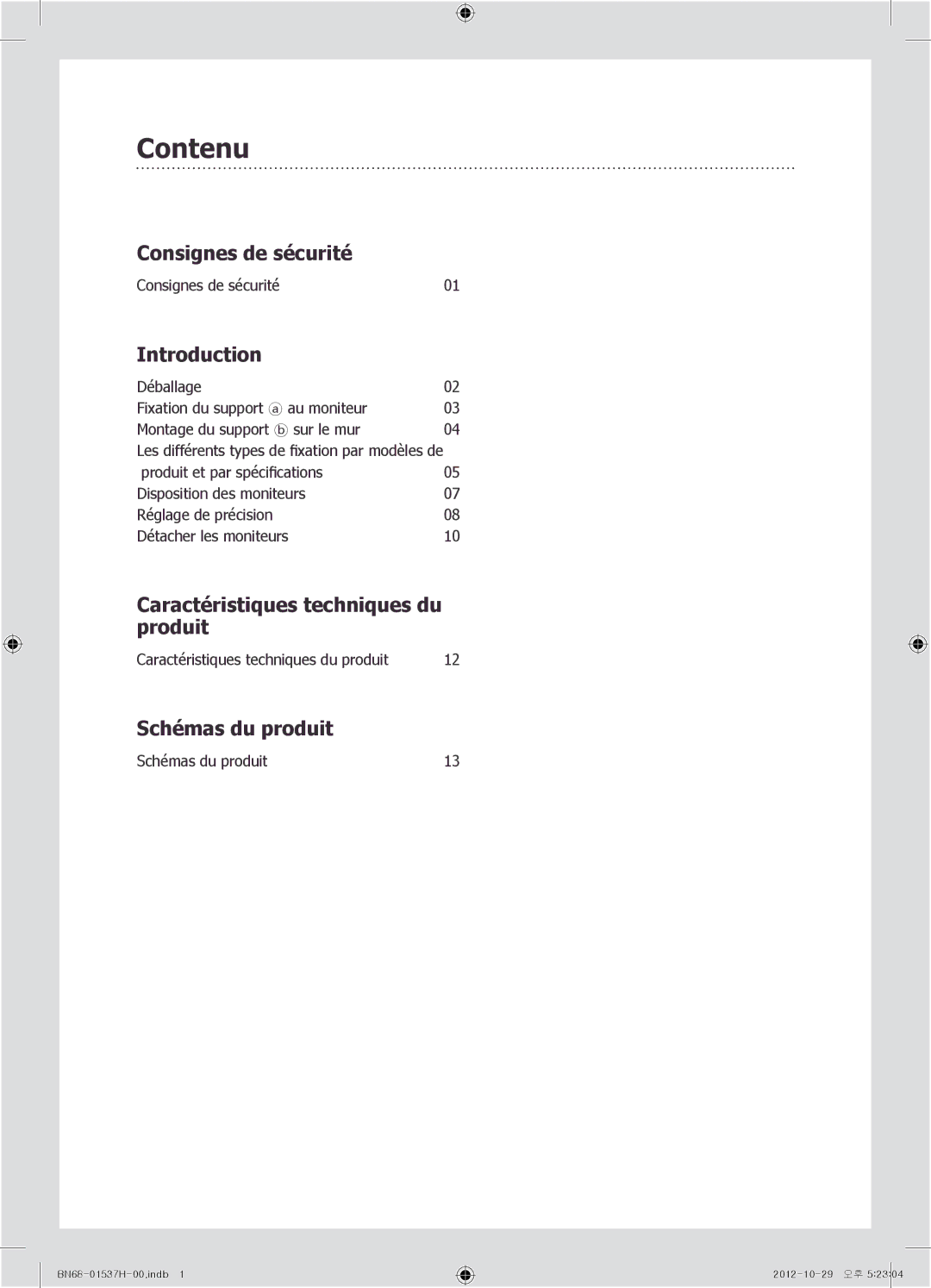 Samsung WMN4675MD setup guide Contenu 