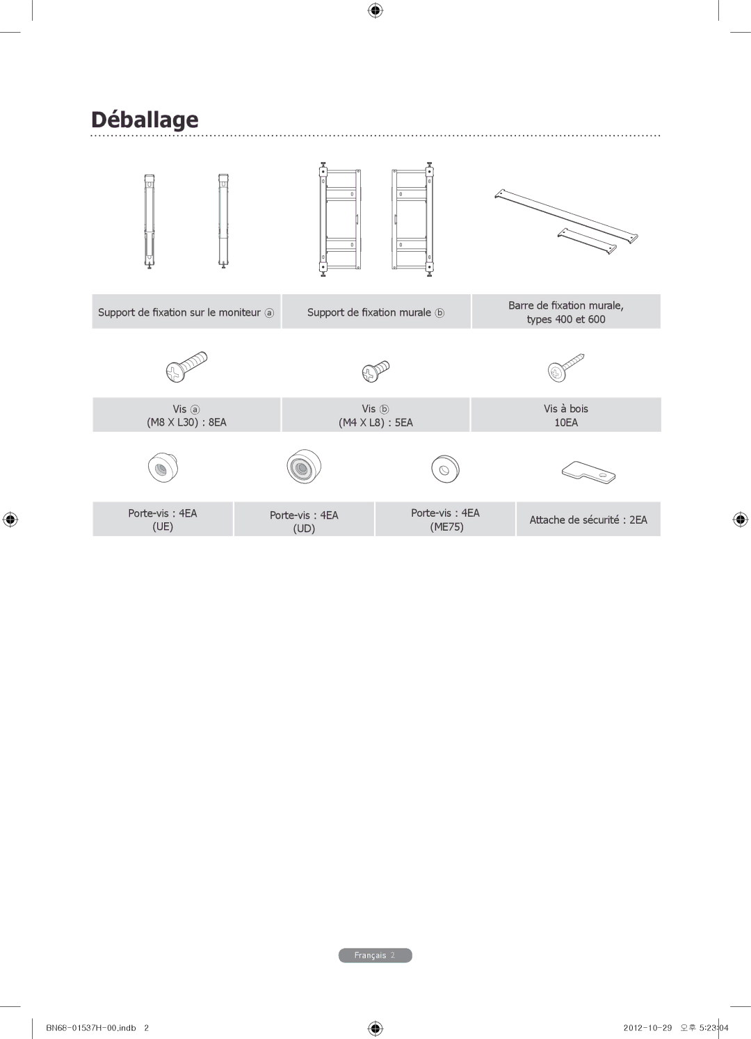 Samsung WMN4675MD setup guide Déballage 