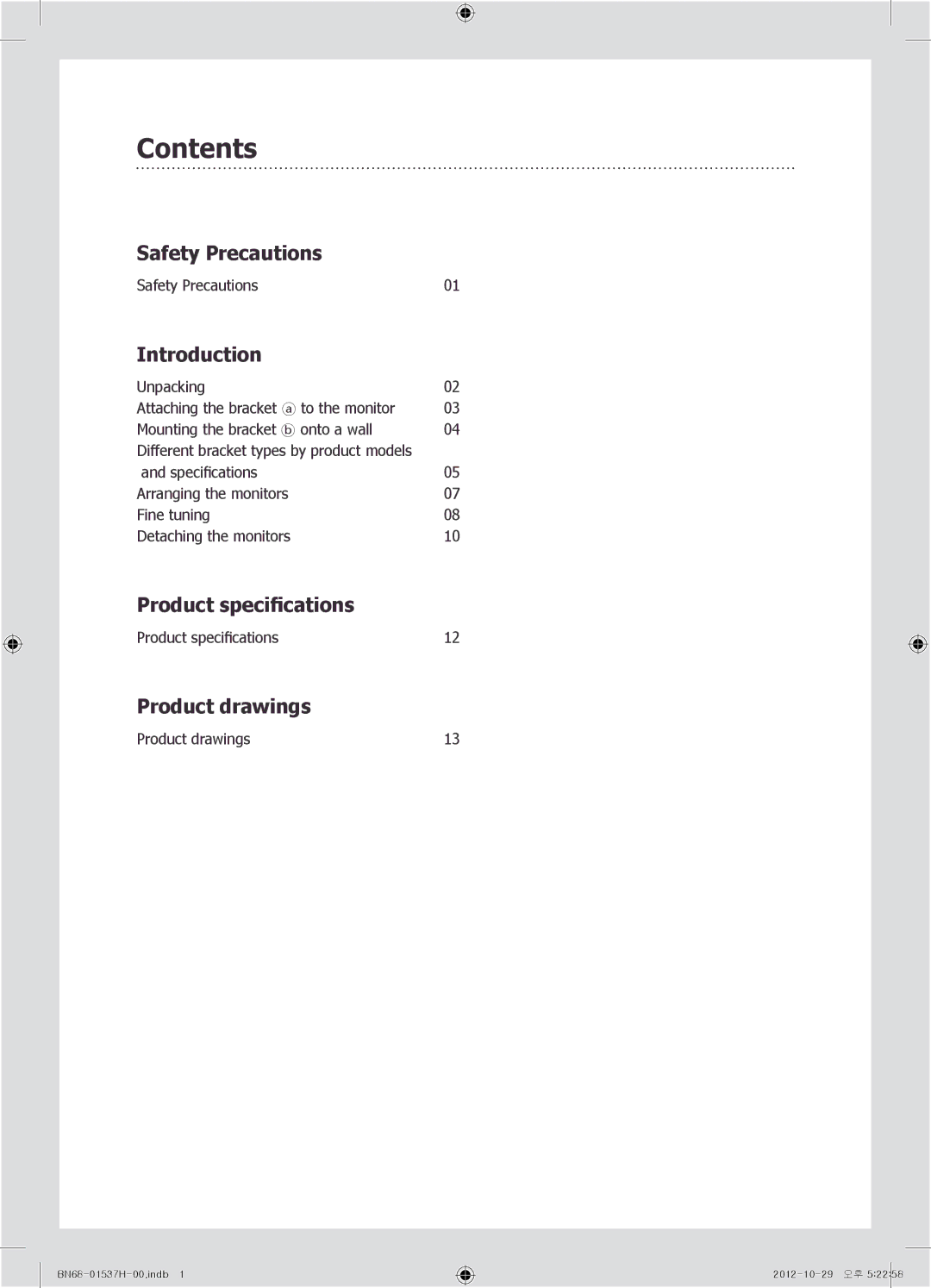 Samsung WMN4675MD setup guide Contents 