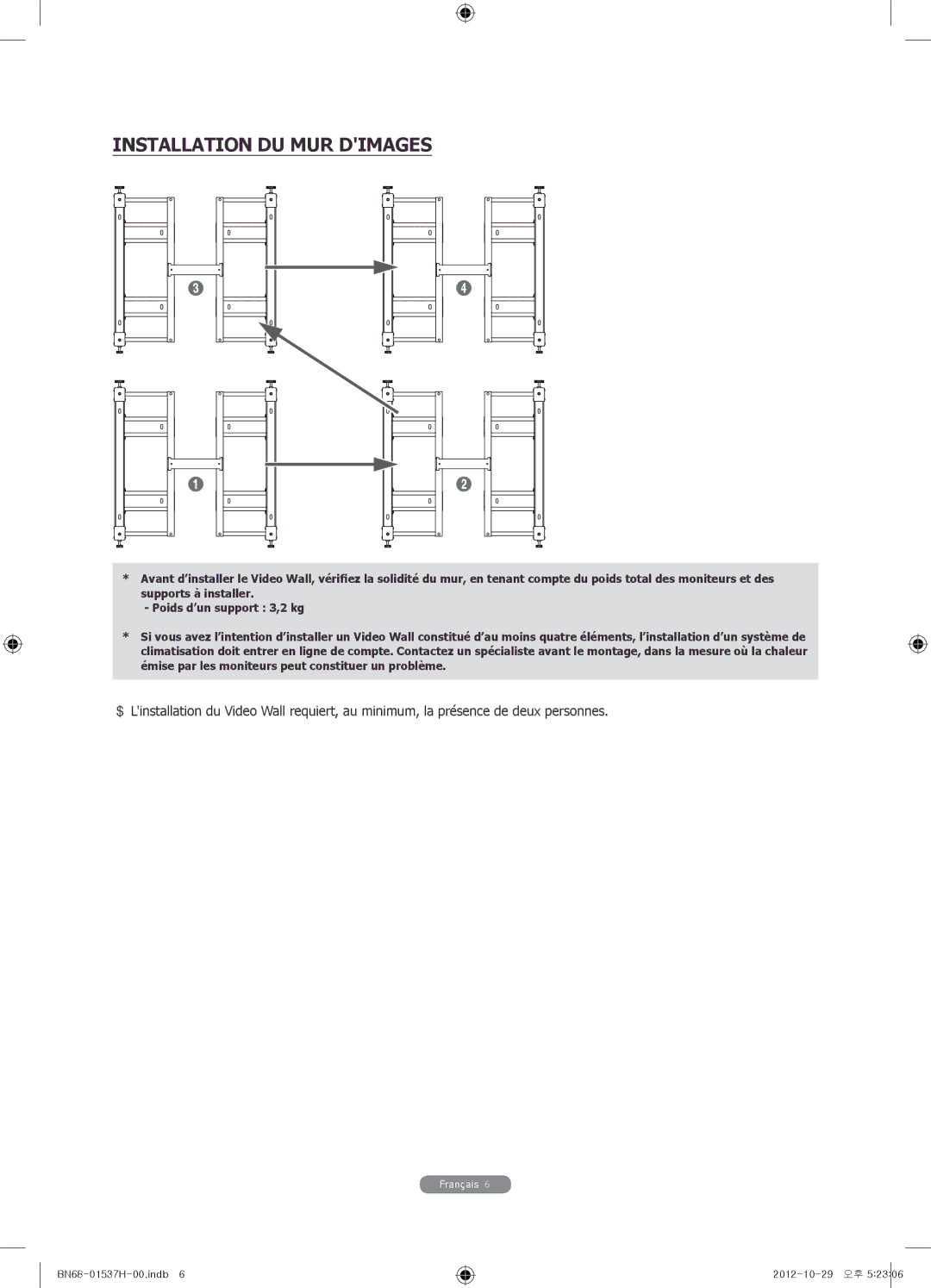 Samsung WMN4675MD setup guide Installation DU MUR Dimages 