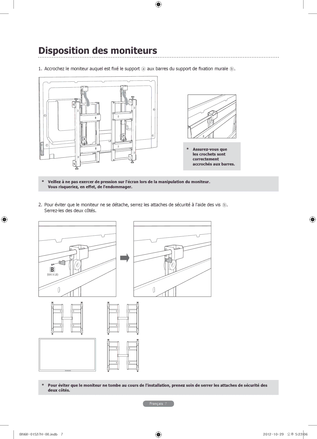 Samsung WMN4675MD setup guide Disposition des moniteurs 