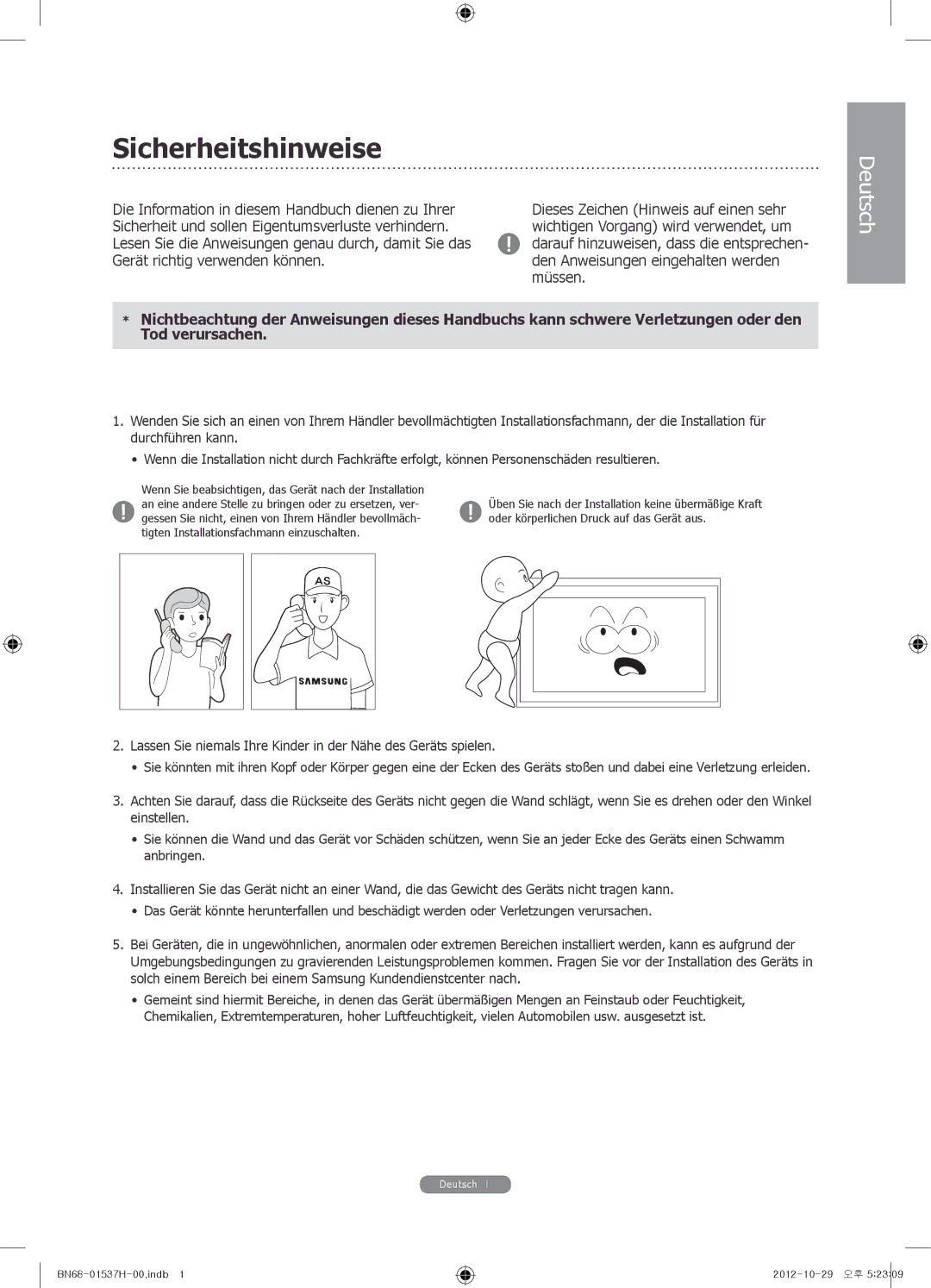 Samsung WMN4675MD setup guide Sicherheitshinweise 