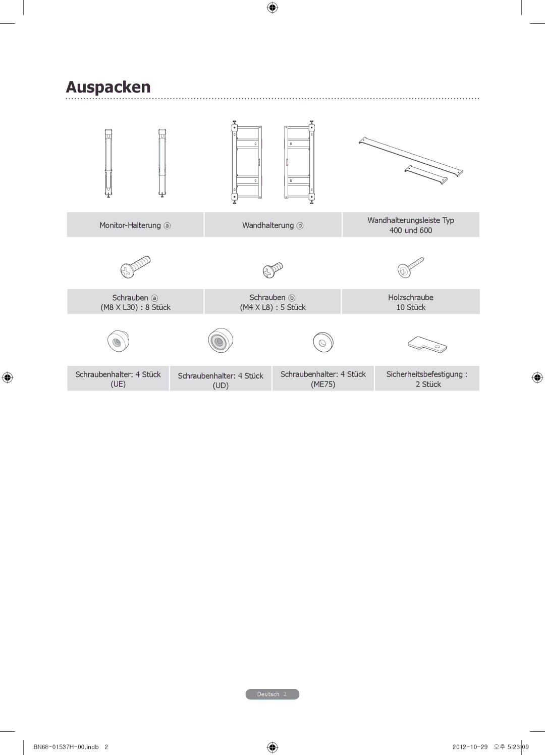 Samsung WMN4675MD setup guide Auspacken 