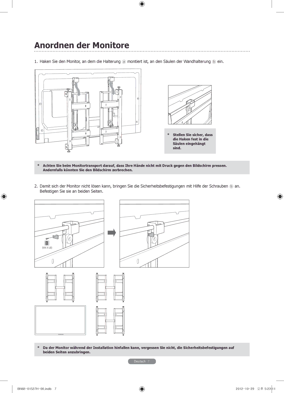 Samsung WMN4675MD setup guide Anordnen der Monitore 