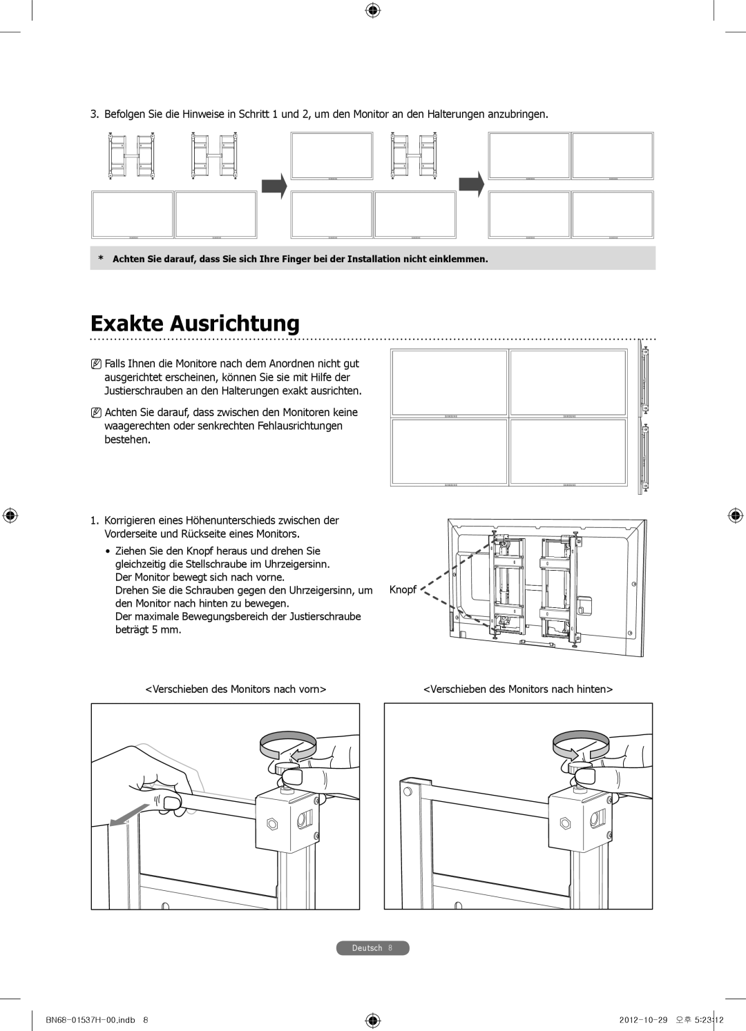 Samsung WMN4675MD setup guide Exakte Ausrichtung 